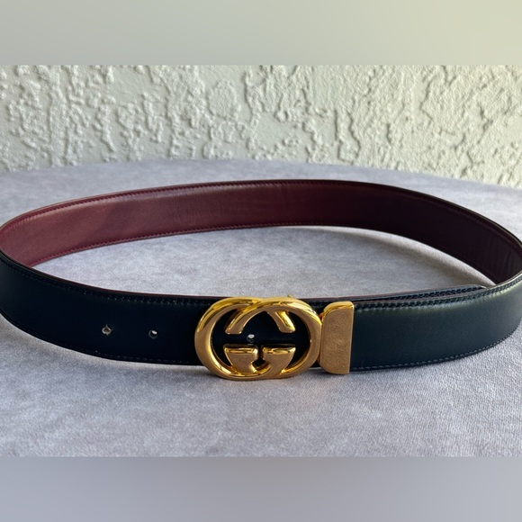 Gucci Accessories - Gucci Reversible Vintage Interlocking Gg Navy Leather Belt 75/30